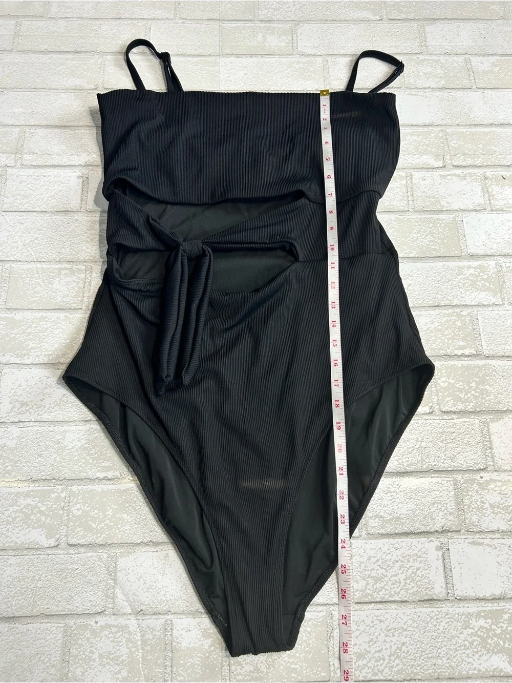 Aerie Ribbed Black One-Piece Swimsuit with Front Tie Size XXL Long